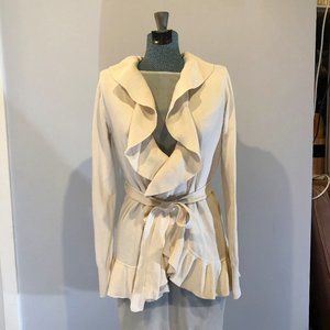 Caslon Ruffled Tie-Waist Cardigan - Ivory